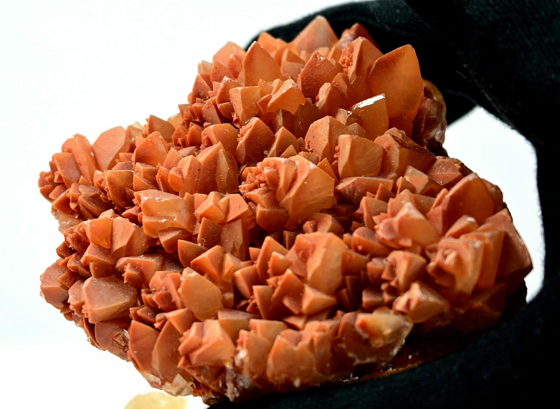 Amazing Orange Calcite cluster with lots of triangle crystals front 1