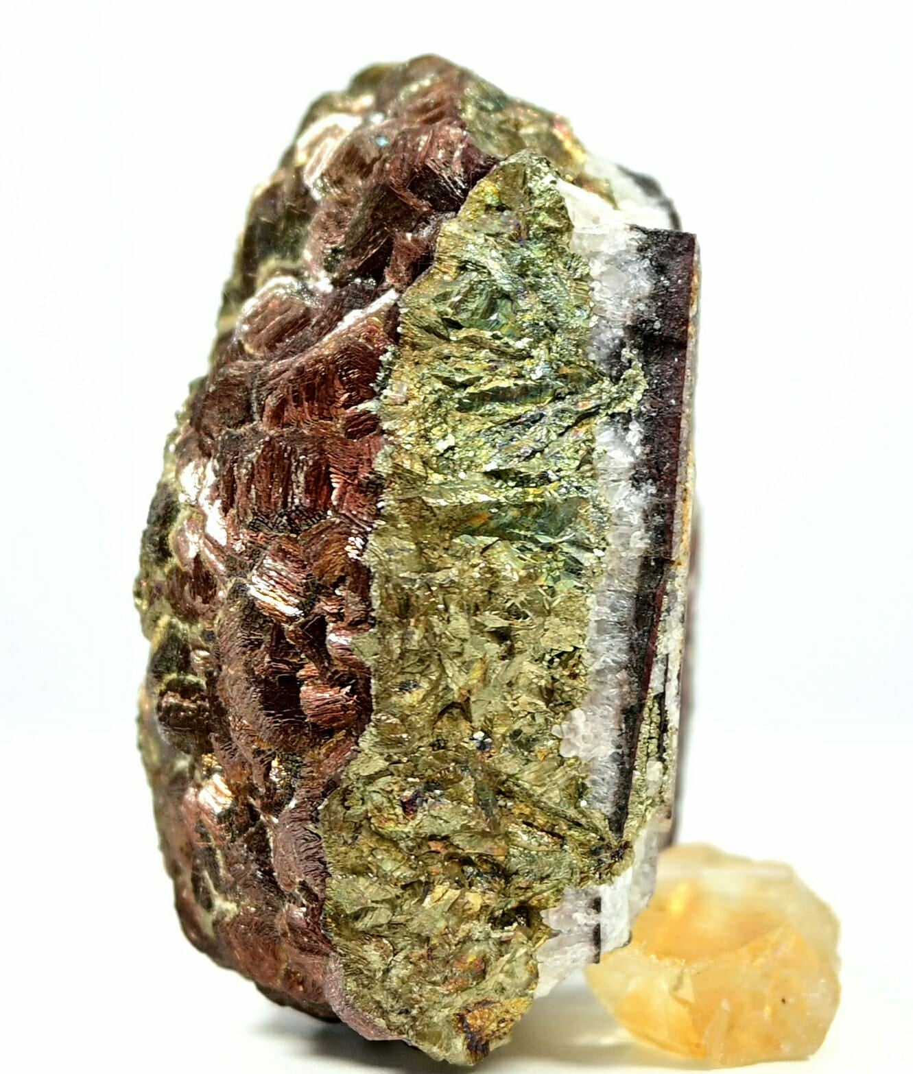 Rare one Chalcopyrite symbiosis with Pyrite, Crystals, Calcite specimen side 2