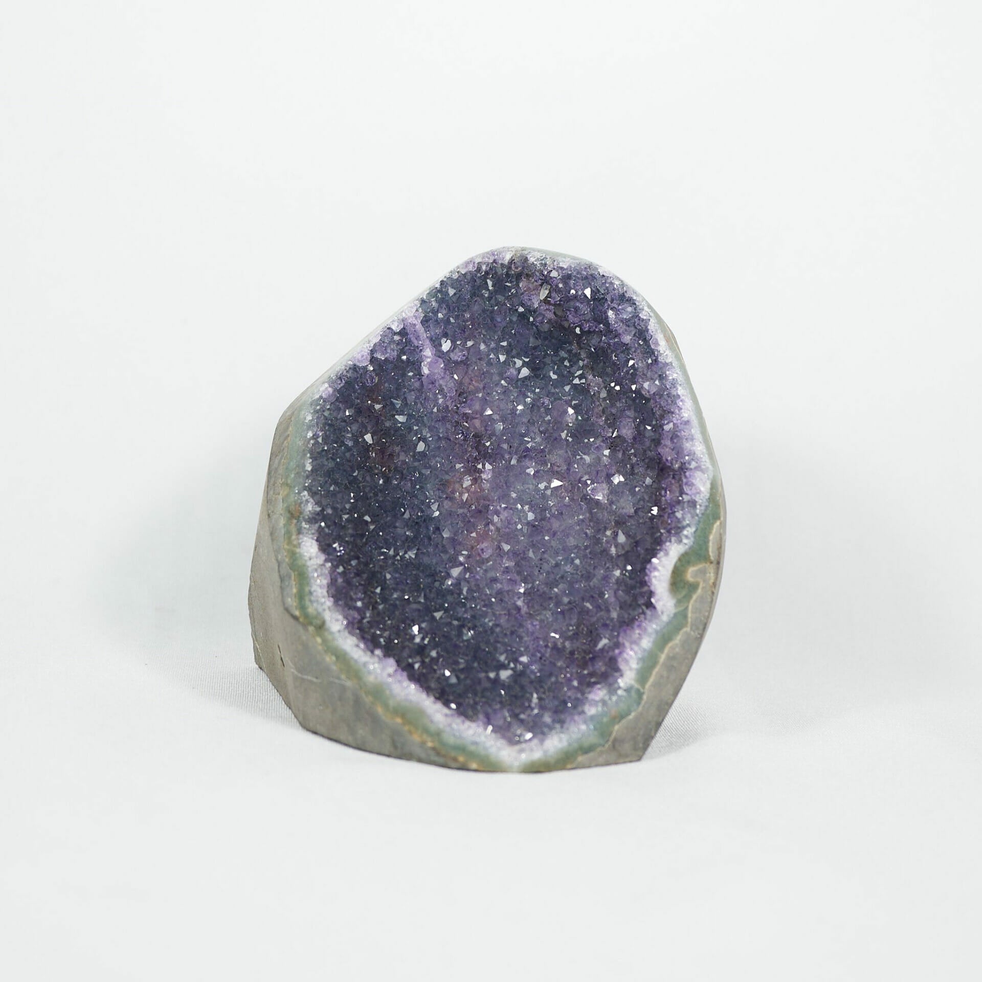 Beautiful galaxy amethyst soft druzy base cluster with red belt front