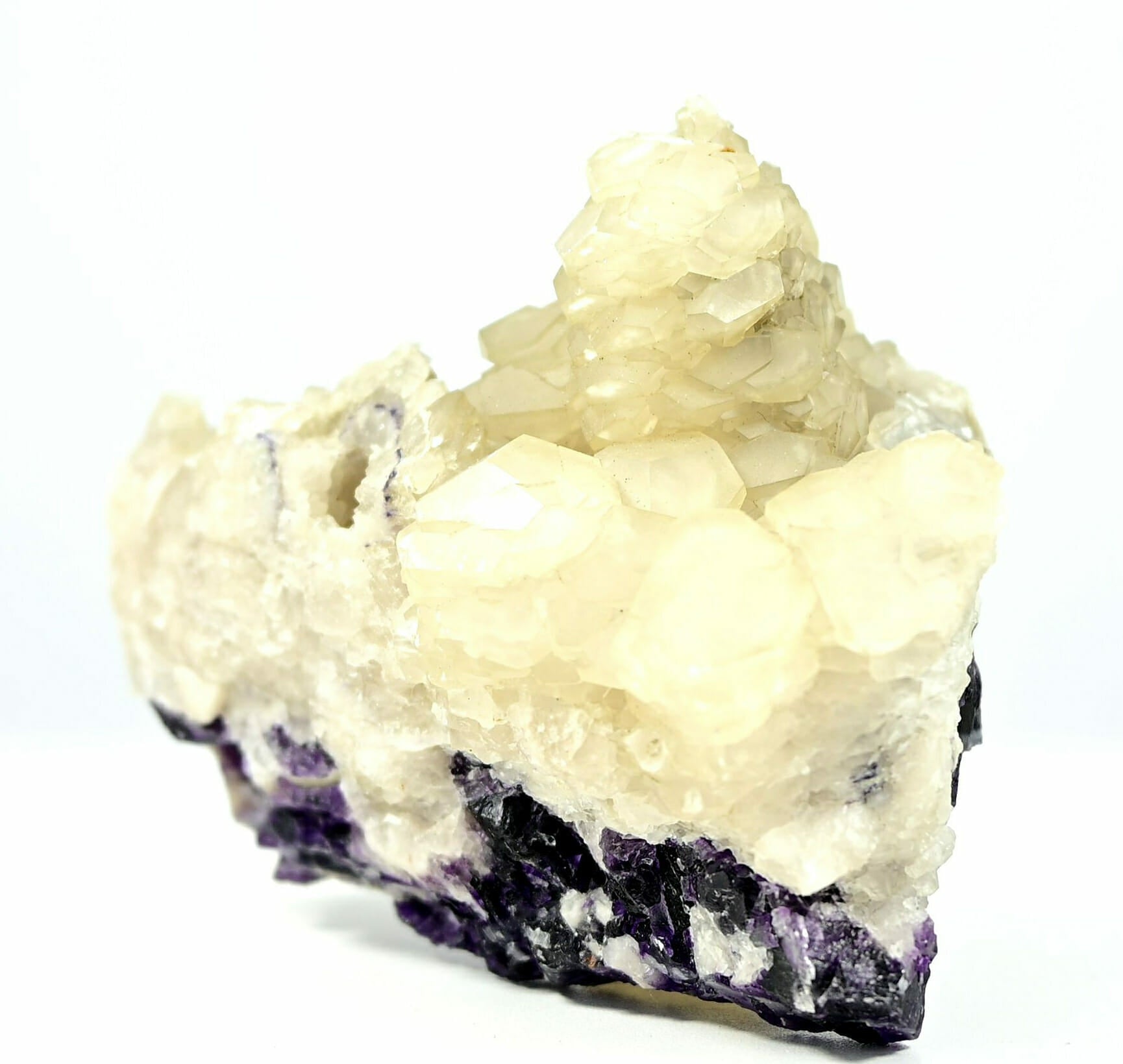 Multiple layers hexagonal shadow sketch Calcite with purple and blue fluorite base side 1