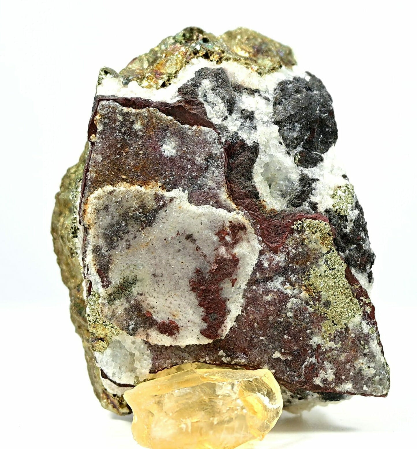 Rare one Chalcopyrite symbiosis with Pyrite, Crystals, Calcite specimen back