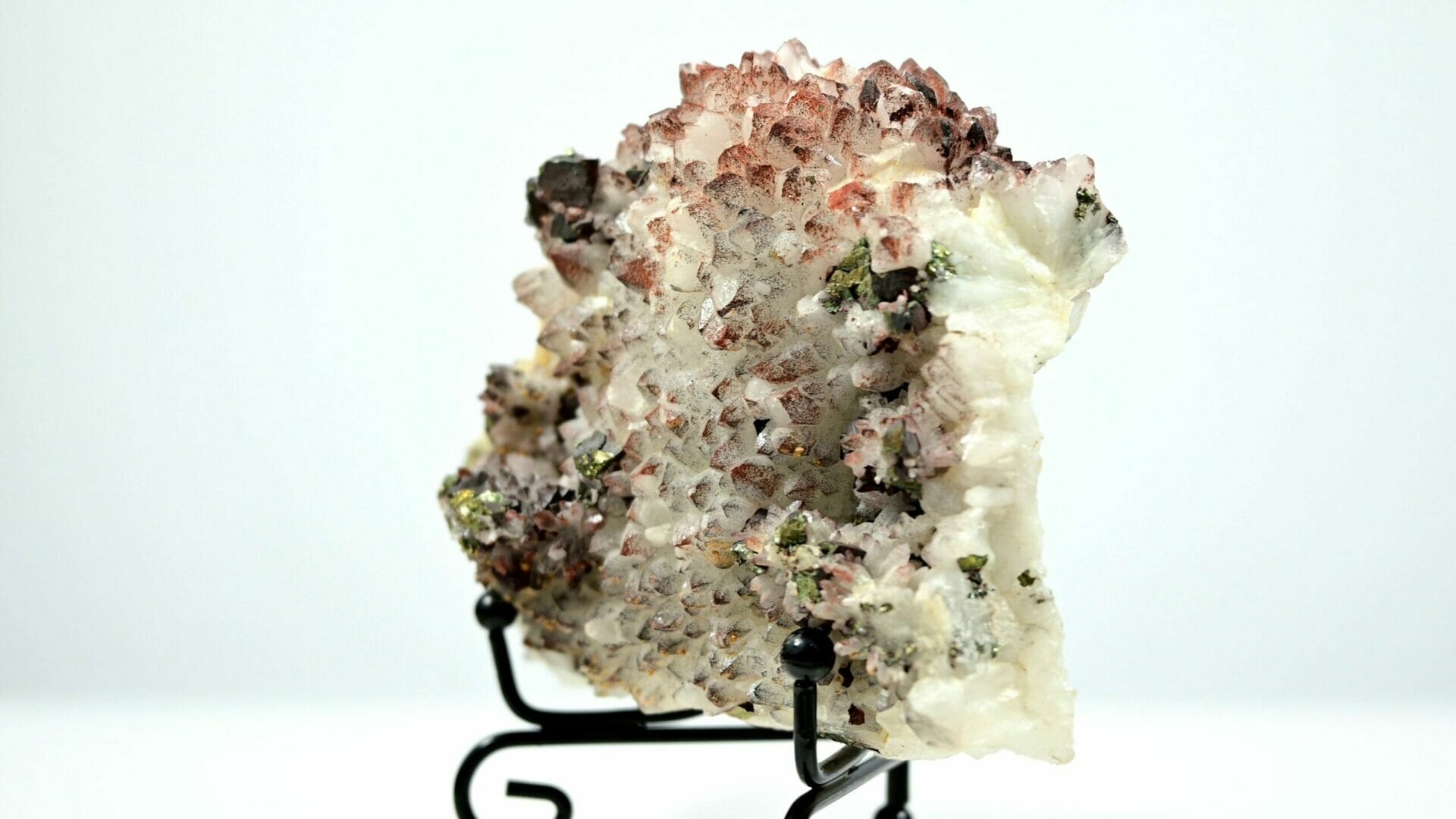 Red shadowed Crystals symbiosis with Pyrite and Sphalerite specimen side 1