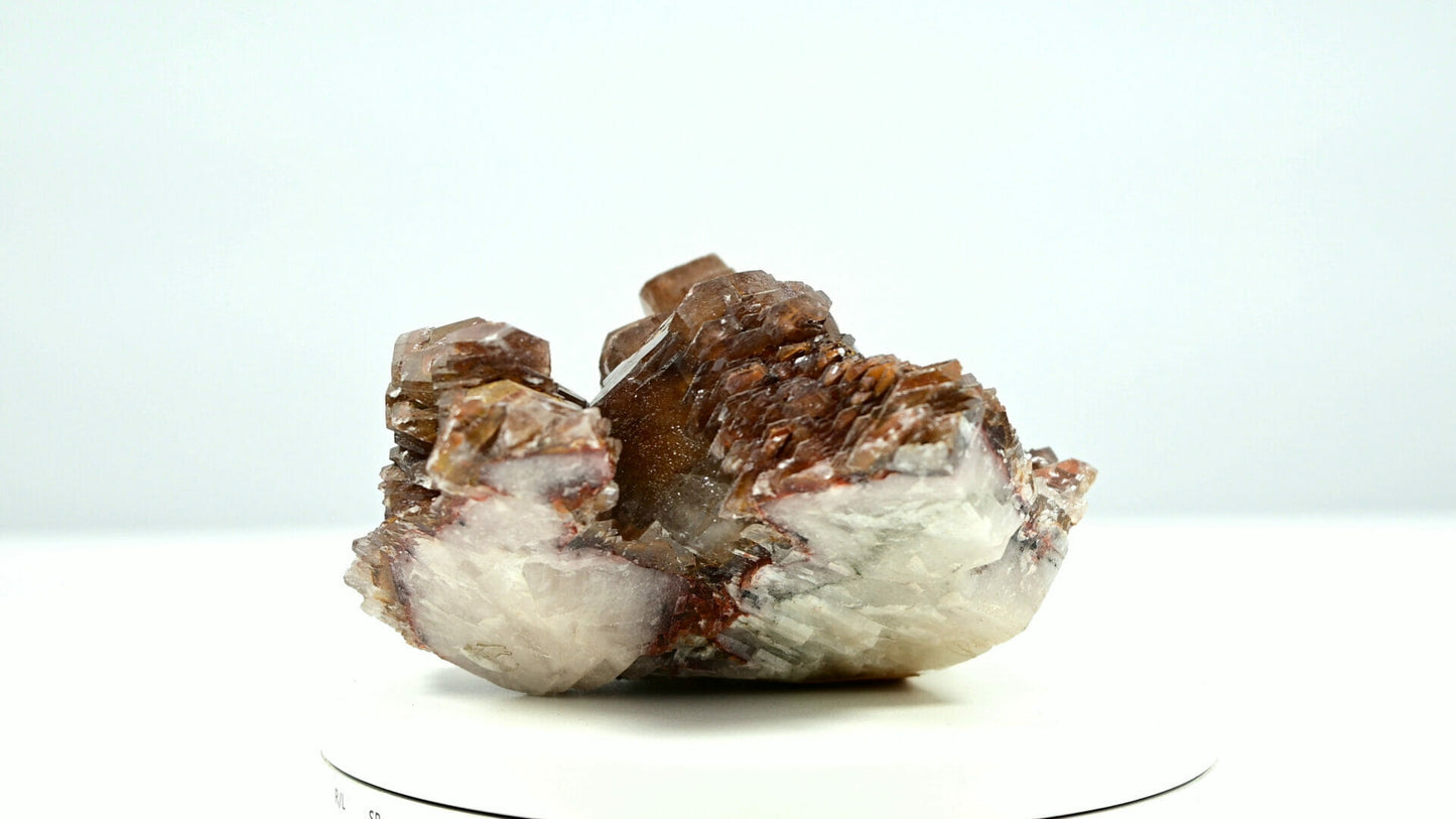 Large multiple generations calcite with many complete Mercedes benz crystals back