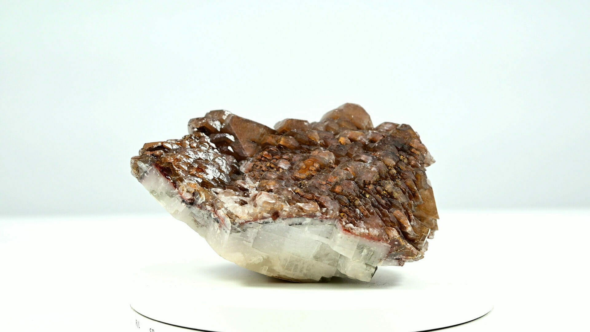 Large multiple generations calcite with many complete Mercedes benz crystals right